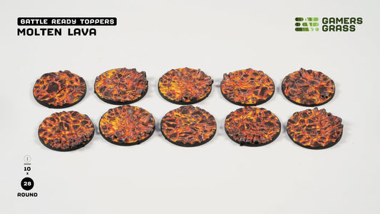 Gamers Grass GGT-MLR28 - Battle Ready Toppers - Molten Lava - Round 28mm (x10)