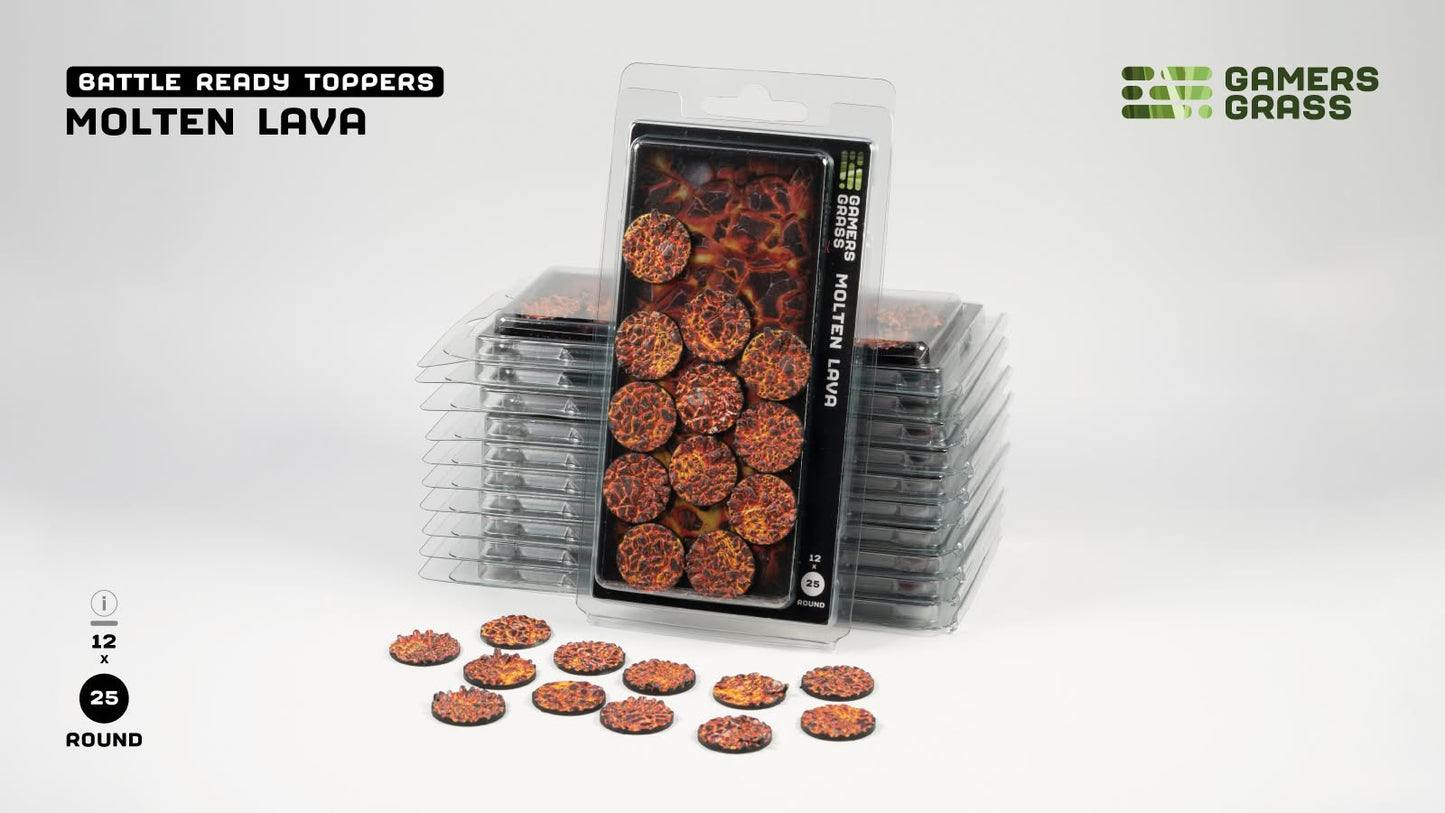 Gamers Grass GGT-MLR25 - Battle Ready Toppers - Molten Lava - Round 25mm (x12)