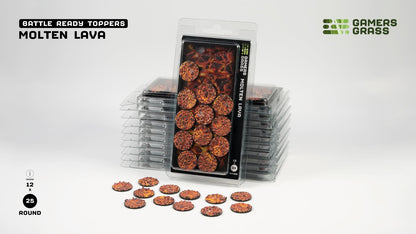 Gamers Grass GGT-MLR25 - Battle Ready Toppers - Molten Lava - Round 25mm (x12)