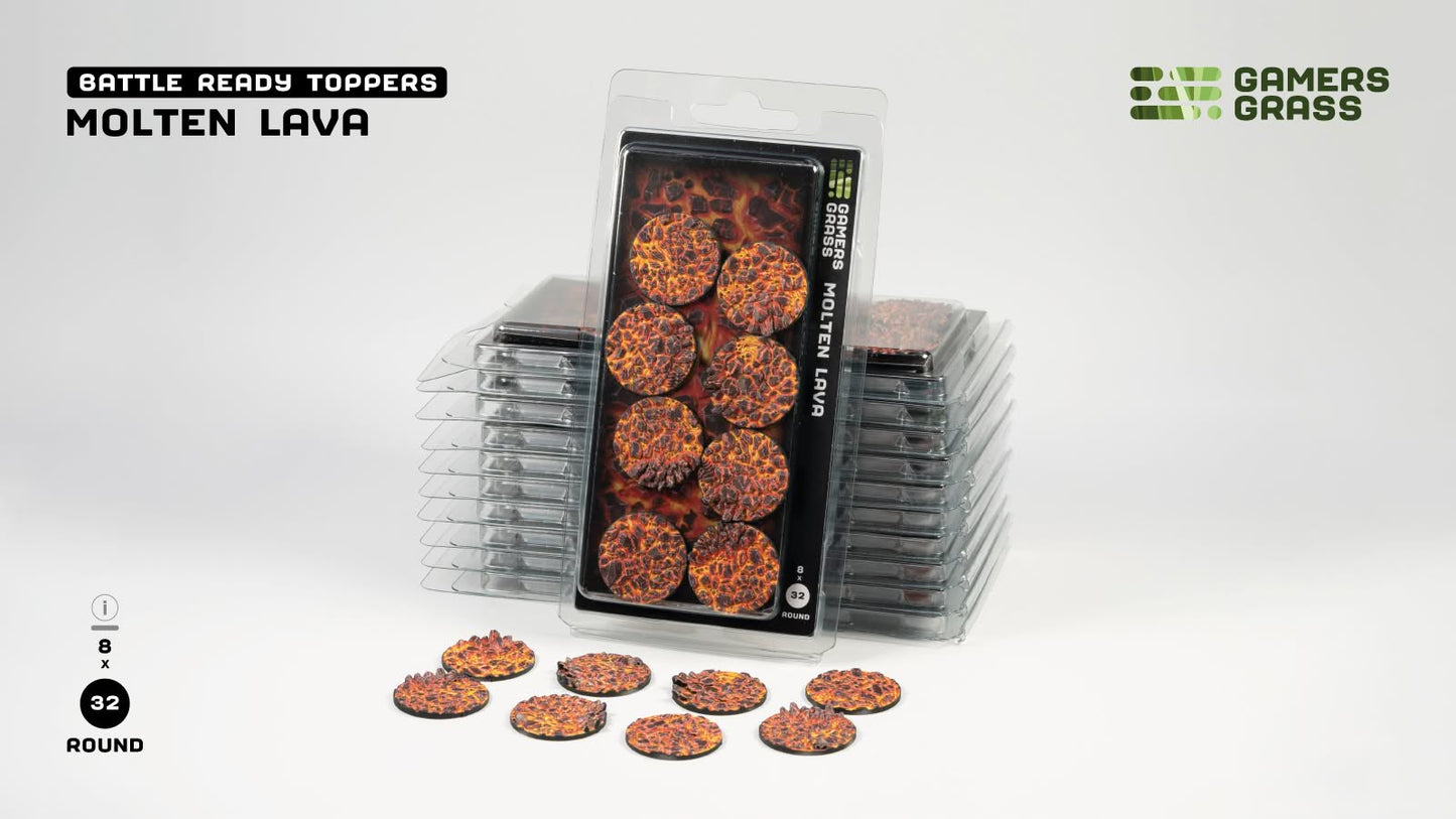 Gamers Grass GGT-MLR32 - Battle Ready Toppers - Molten Lava - Round 32mm (x8)
