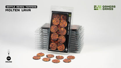 Gamers Grass GGT-MLR32 - Battle Ready Toppers - Molten Lava - Round 32mm (x8)