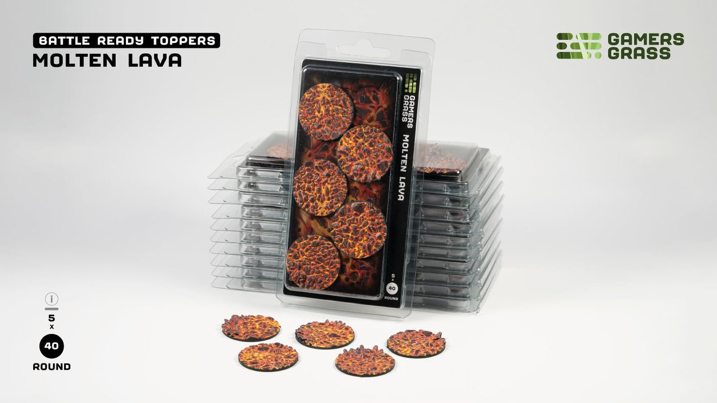 Gamers Grass GGT-MLR40 - Battle Ready Toppers - Molten Lava - Round 40mm (x5)