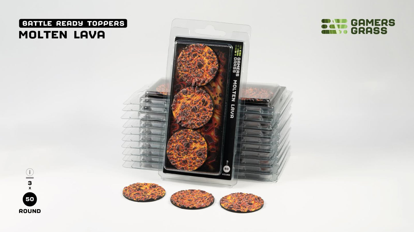 Gamers Grass GGT-MLR50 - Battle Ready Toppers - Molten Lava - Round 50mm (x3)