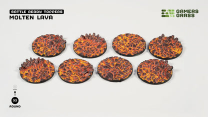 Gamers Grass GGT-MLR32 - Battle Ready Toppers - Molten Lava - Round 32mm (x8)