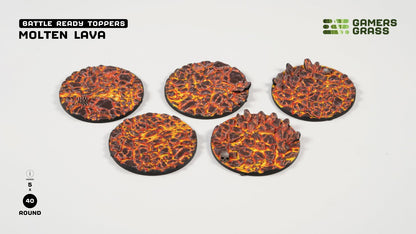 Gamers Grass GGT-MLR40 - Battle Ready Toppers - Molten Lava - Round 40mm (x5)
