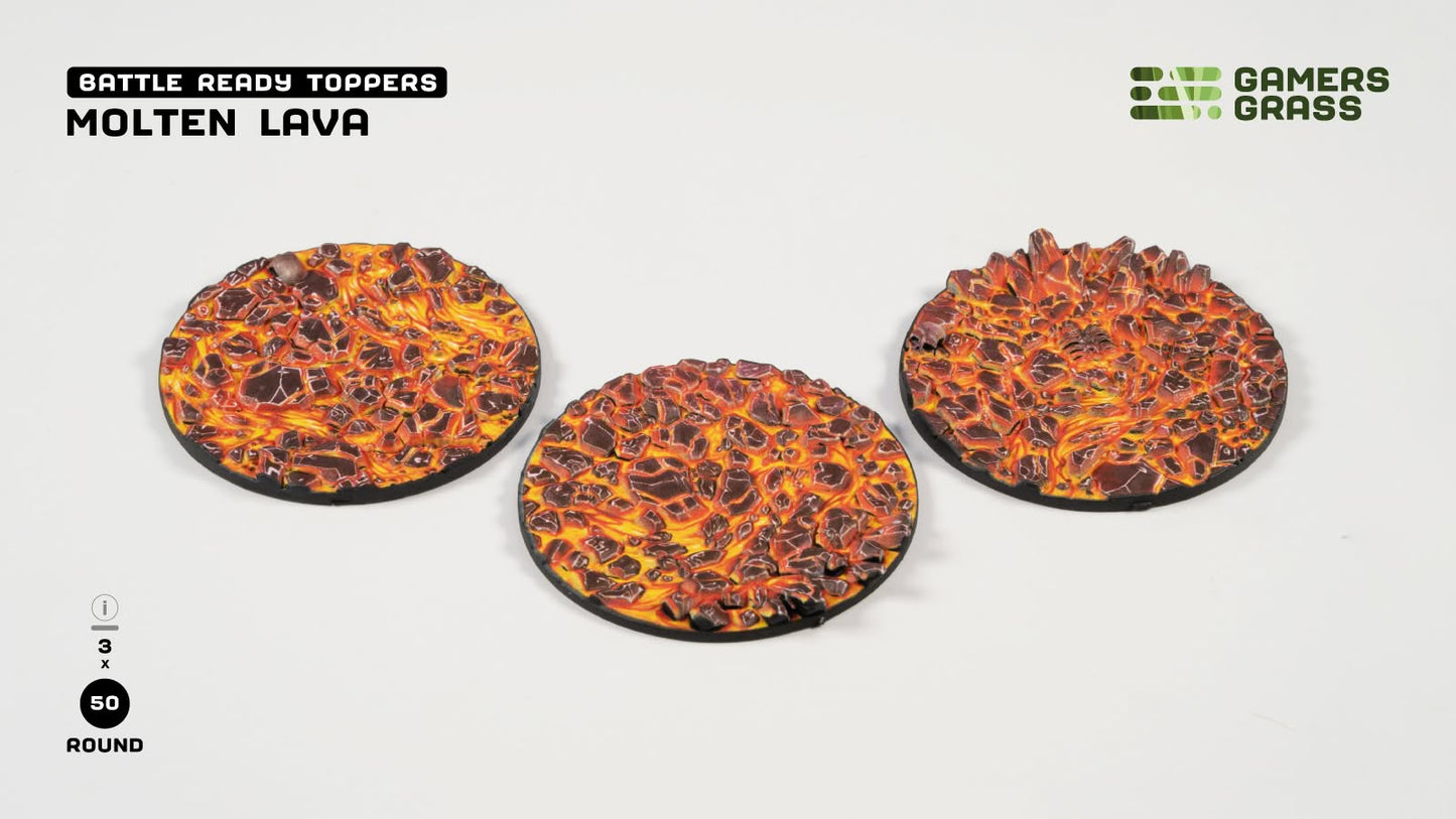 Gamers Grass GGT-MLR50 - Battle Ready Toppers - Molten Lava - Round 50mm (x3)