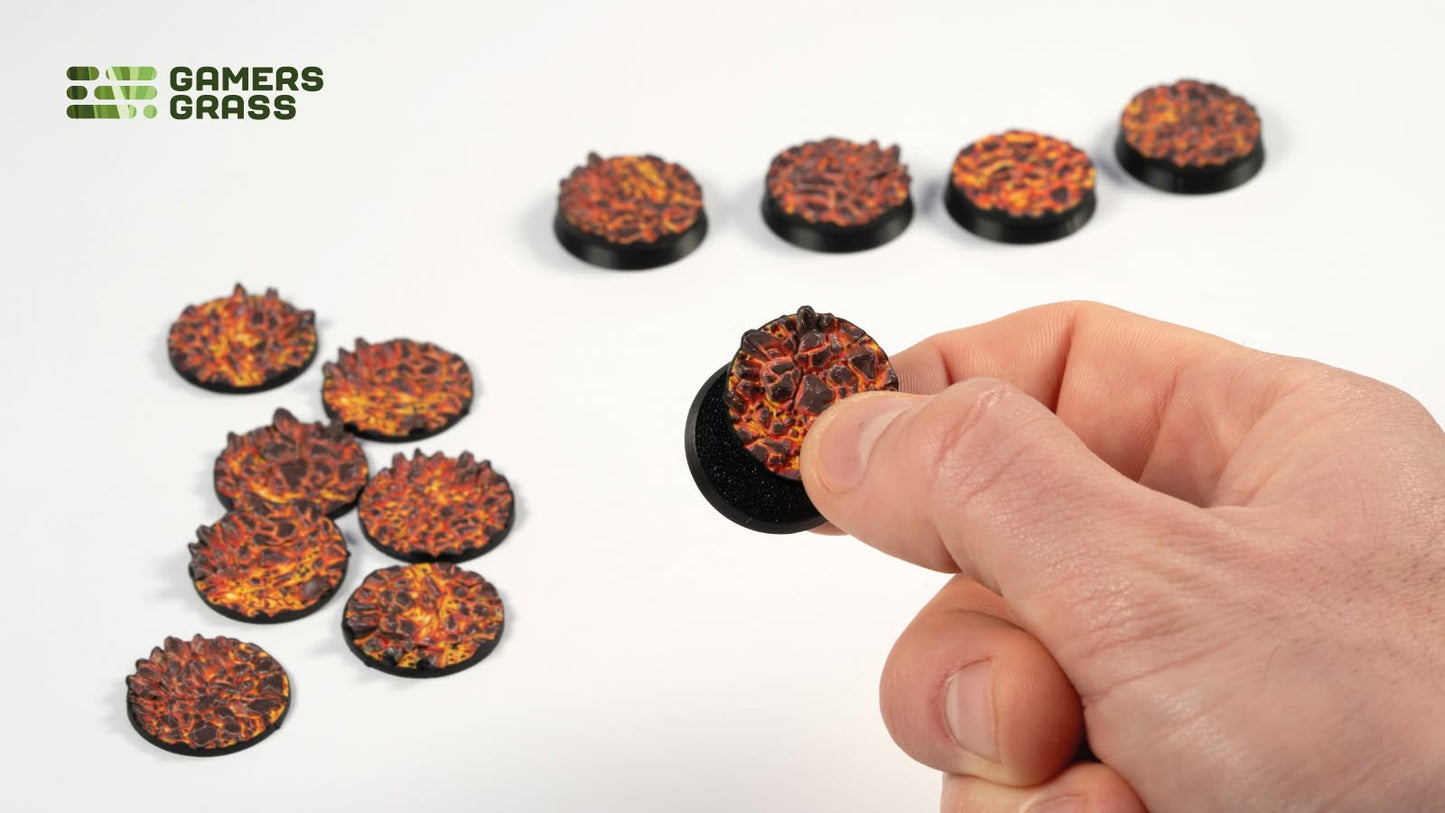 Gamers Grass GGT-MLR25 - Battle Ready Toppers - Molten Lava - Round 25mm (x12)