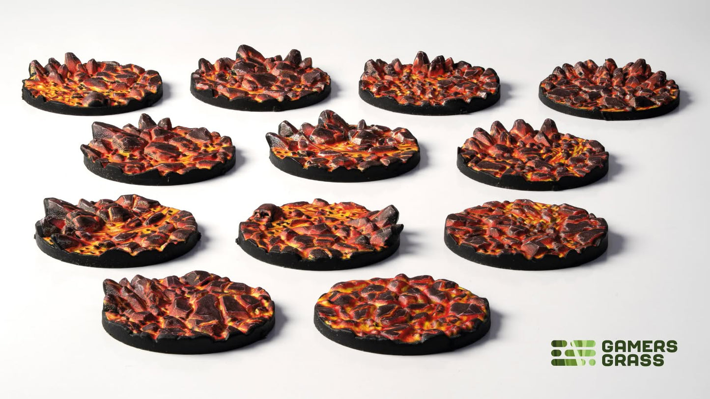 Gamers Grass GGT-MLR25 - Battle Ready Toppers - Molten Lava - Round 25mm (x12)
